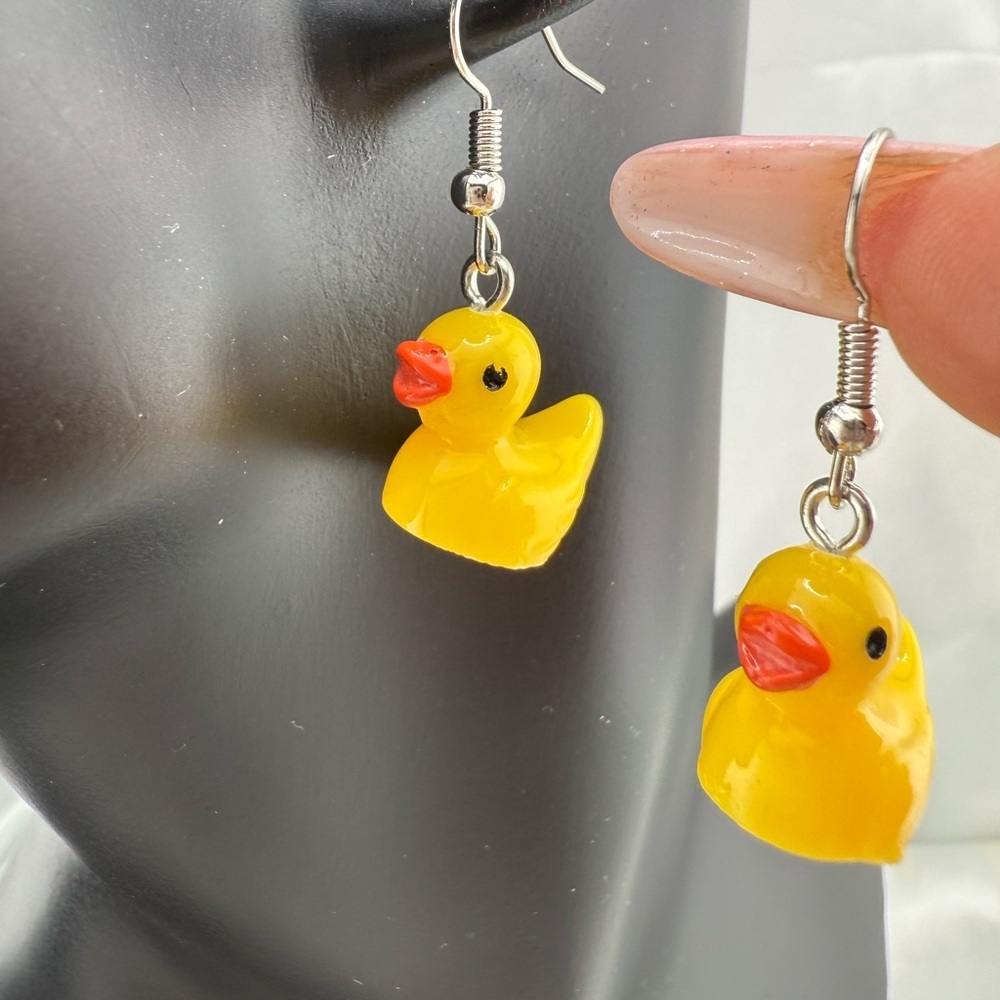 Funny Yellow Duck Earrings for Kids - Picture 3 of 5